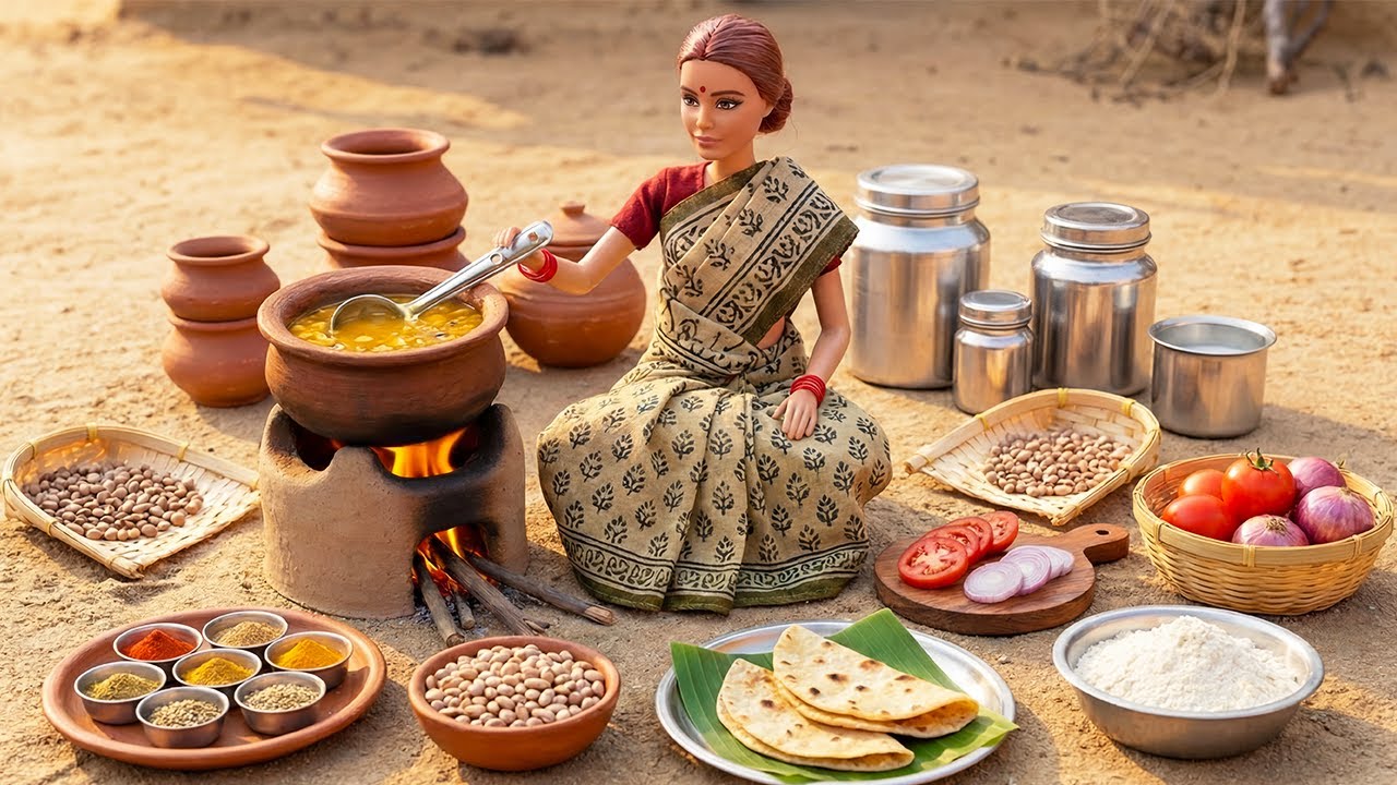 Miniature Doll Makes Soft Roti & Dal Curry 🫓🍛 | Indian Village Tiny Kitchen ASMR