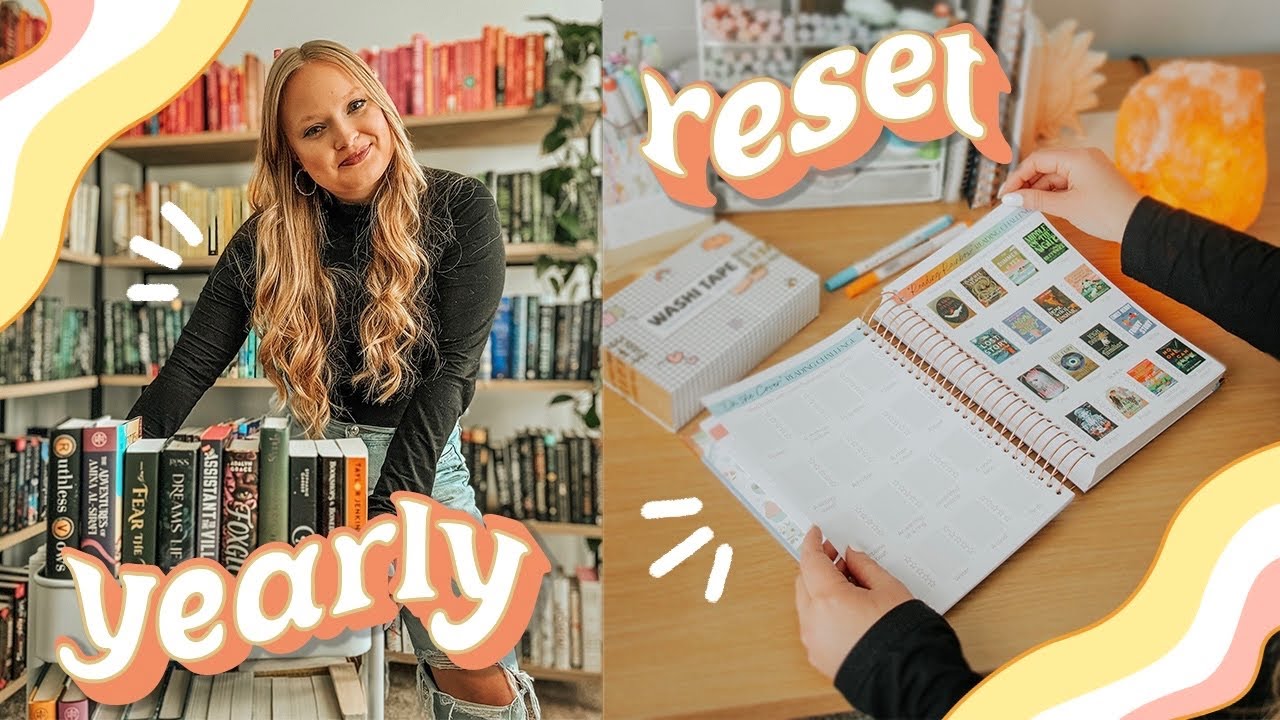 YEARLY RESET \\ 2024 channel goals, reading journal flip through, bookshelf organization + unhaul! ✨