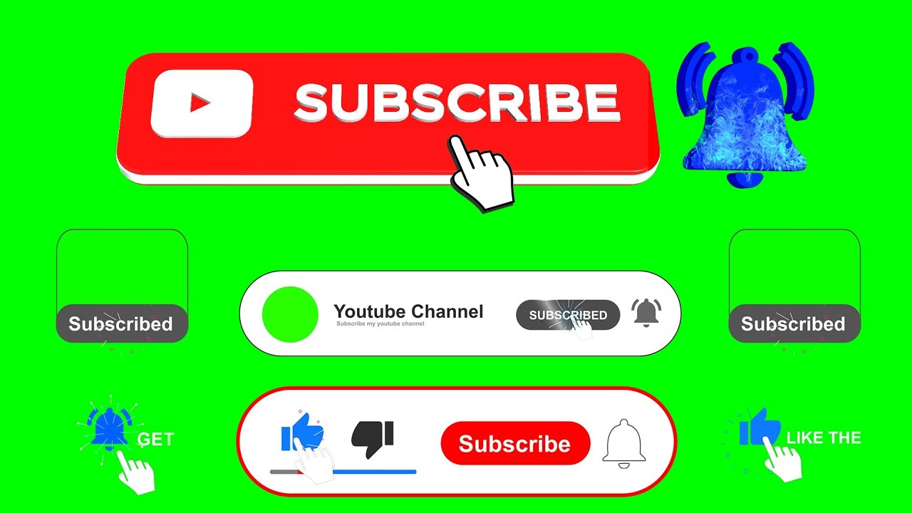 Top 10 Youtube Subscribe Buttons and Bell Icon Animation Green Screen