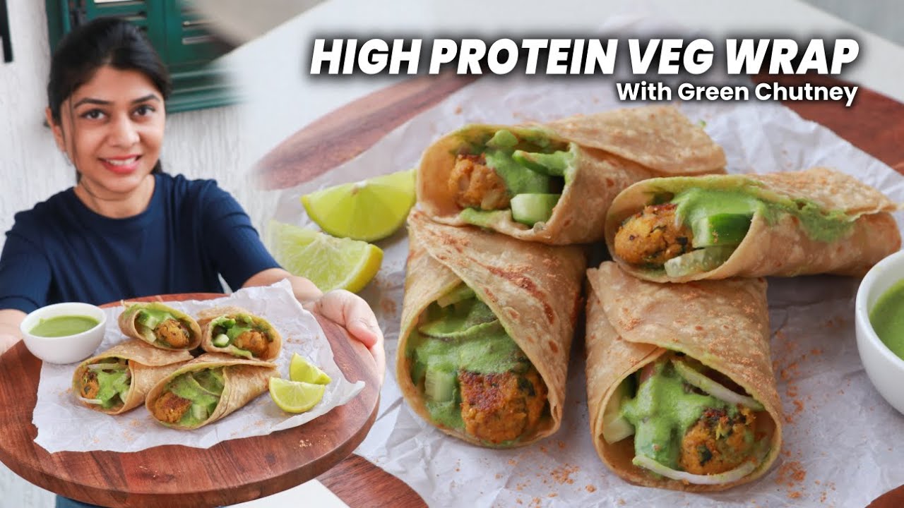 High Protein Veg Wrap & Green Chutney Recipe | Veg Seekh Kebab Wrap | Soya Wrap🌯