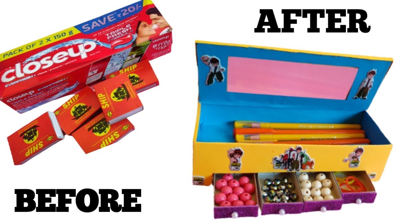 How to make pencil box from matchbox and closeup box/pencil box/diy pencil box / best out of waste