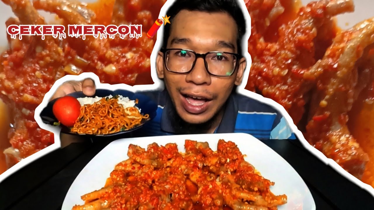 Mukbang ceker mercon + Nasi + Mie + tomat