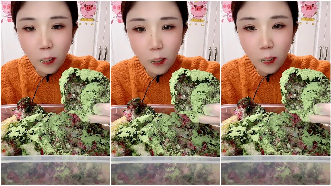 ASMR ICE EATING with MATCHA