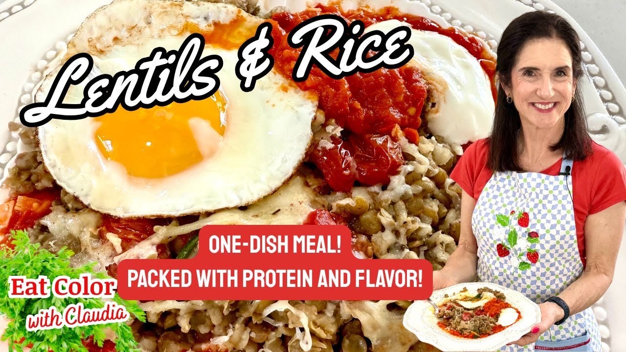 Lentils, Rice, Vegetable Bake with Harissa Fried Eggs @eatcolor