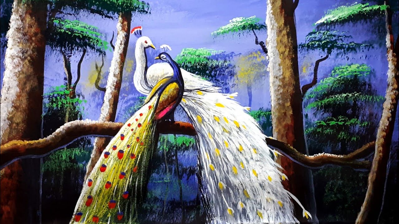 Peacock drawing and colouring step by step || forest senary painting