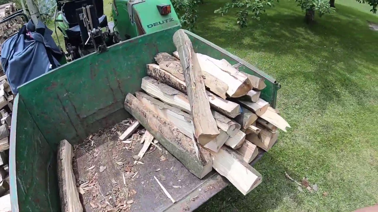 Holzspalten und Aufsetzen mit MF 168 + Binderberger und Deutz D 5206 + Heckmulde( Uncut/Cabview)
