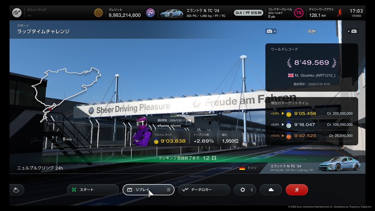 GT7 オンラインタイムトライアル ニュルブルクリンク 24h (ゴールドタイム) GT7 Lap Time Challenge Nürburgring 24h