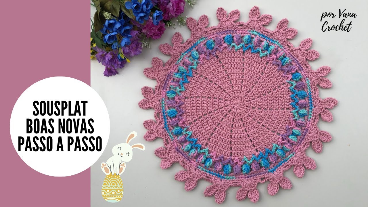 Sousplat de crochê Boas Novas/ Faça uma linda mesa de páscoa com esse jogo americano de coelhinhos