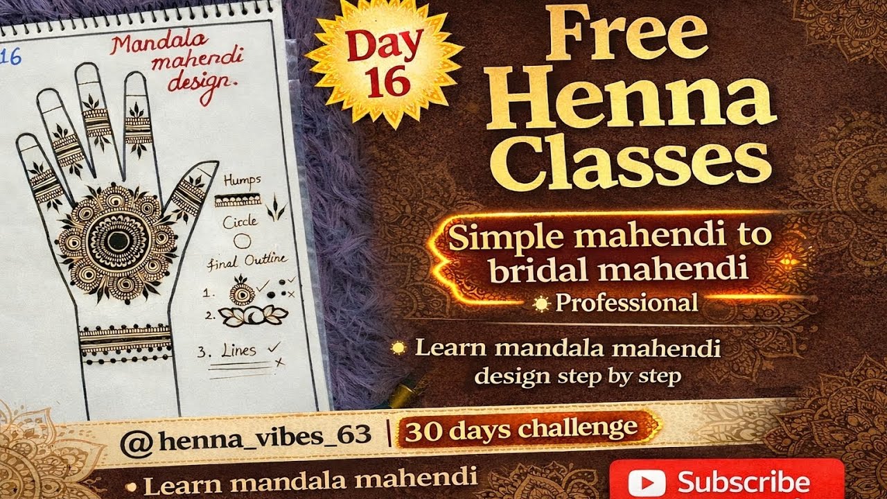 FREE Henna Classes | Simple to Bridal Mehendi | Day 16 | Learn Mandala Mehendi | 30 Days Challenge