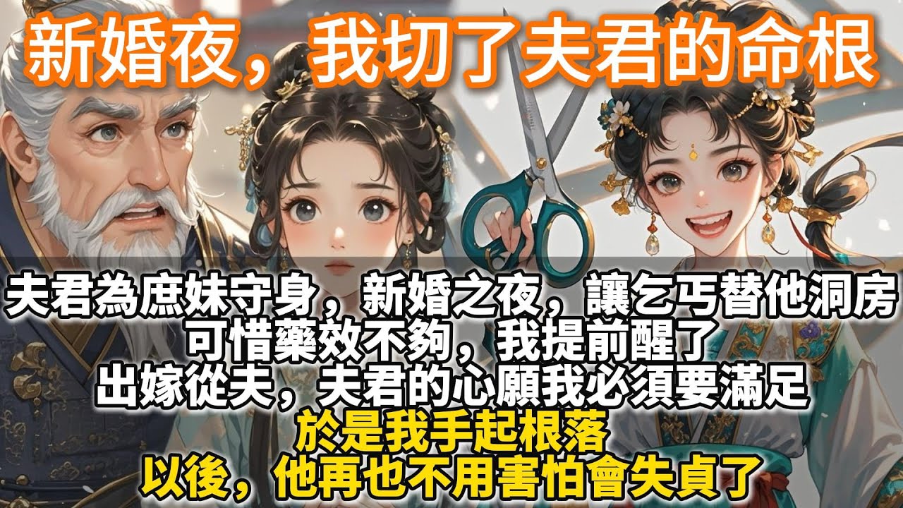 完結爽文：新婚夜，我切了夫君的命根。夫君為庶妹守身。 新婚之夜，讓乞丐替他洞房。 可惜藥效不夠，我提前醒了。 出嫁從夫，夫君的心願我必須要滿足。於是我手起根落。 以後。他再也不用害怕會失貞了。