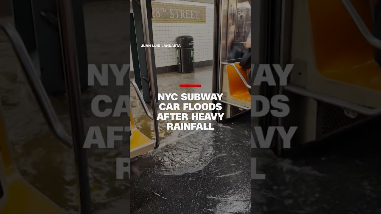 NYC subway car floods after heavy rainfall