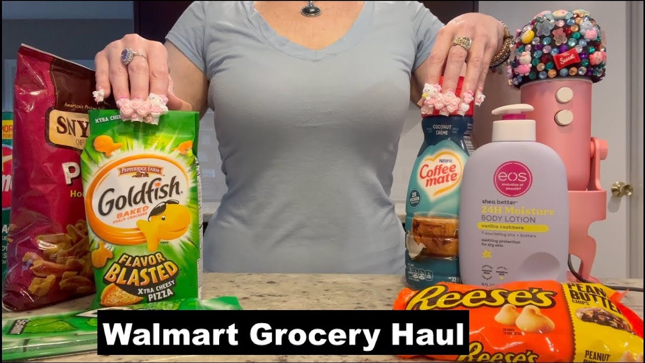 ASMR Gum Chewing Walmart Grocery Haul | Whispered XL Nails
