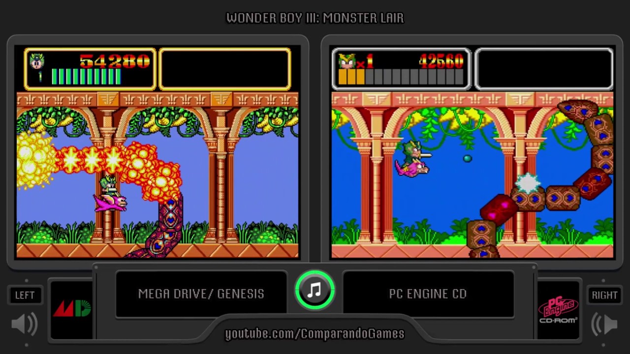 Wonder Boy III: Monster Lair (Mega Drive vs Pc Engine Cd) Side by Side Comparison (Sega Genesis)