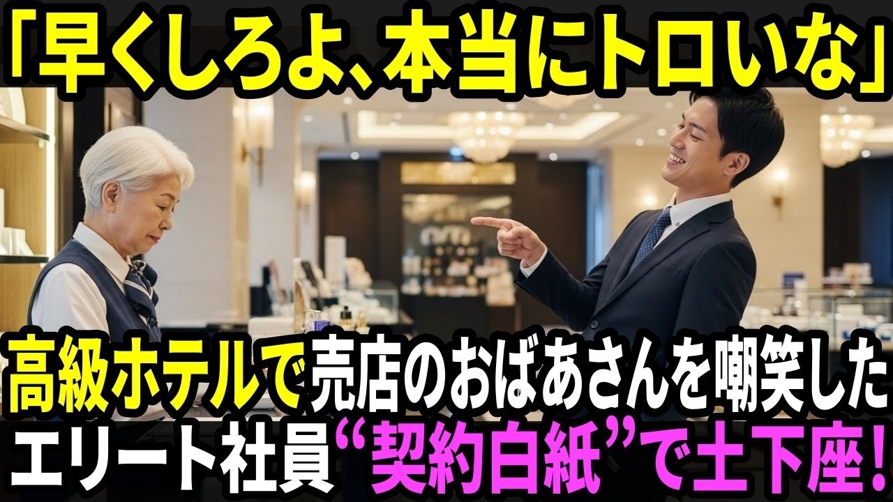 「早くしろよ」高級ホテルで売店のおばあさんを嘲笑した若手社員──1時間後、壇上に現れた“その人”を見て崩れ落ちる！