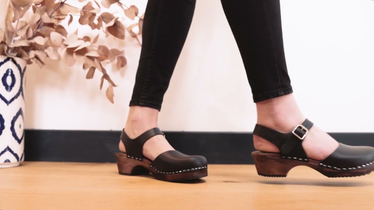 Lotta From Stockholm Swedish Clogs : Low Wood Black on Brown Base