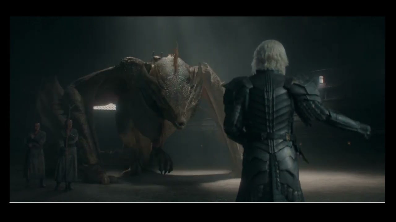 Sunfyre, also known as Sunfyre the Golden - ridden by King Aegon II Targaryen , what a bond