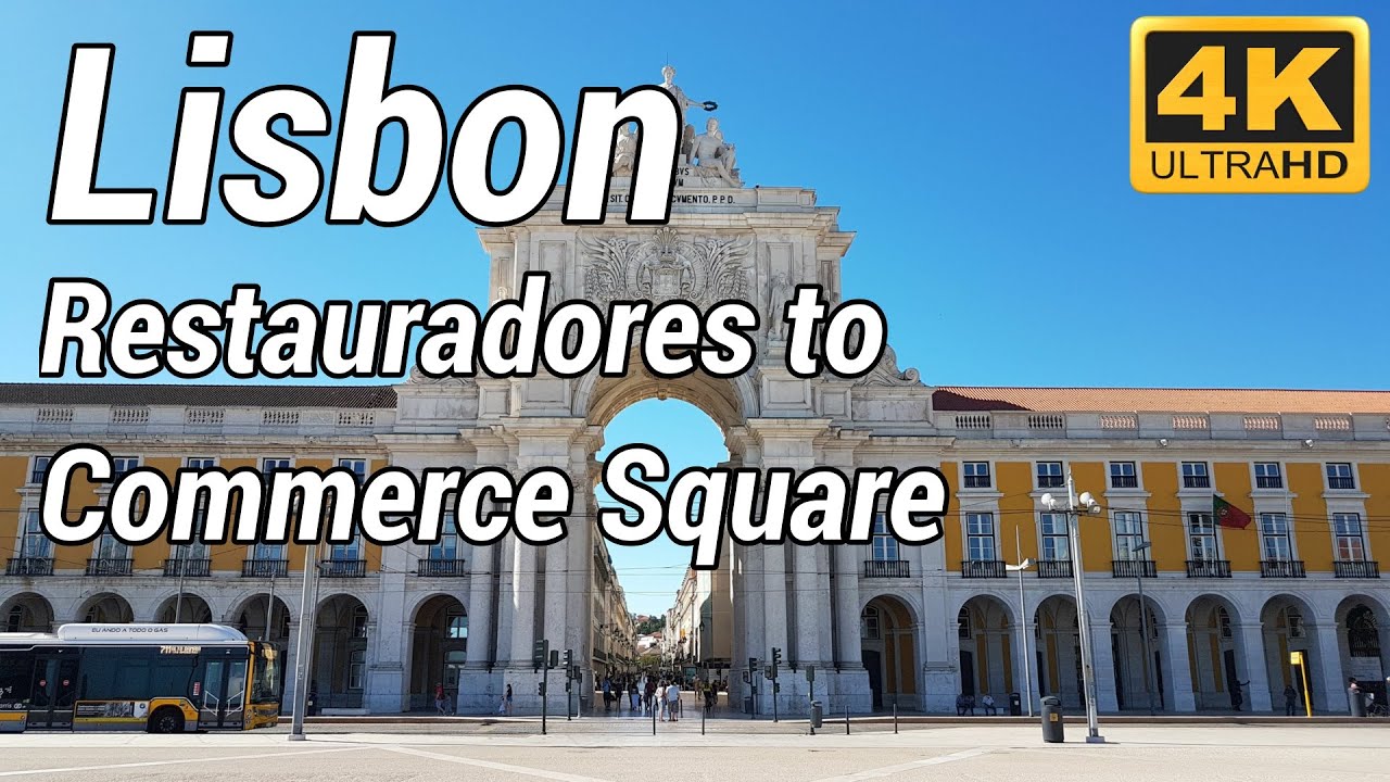 Lisbon Walking Tour - from Restauradores Square to Commerce Square - Portugal [4K]