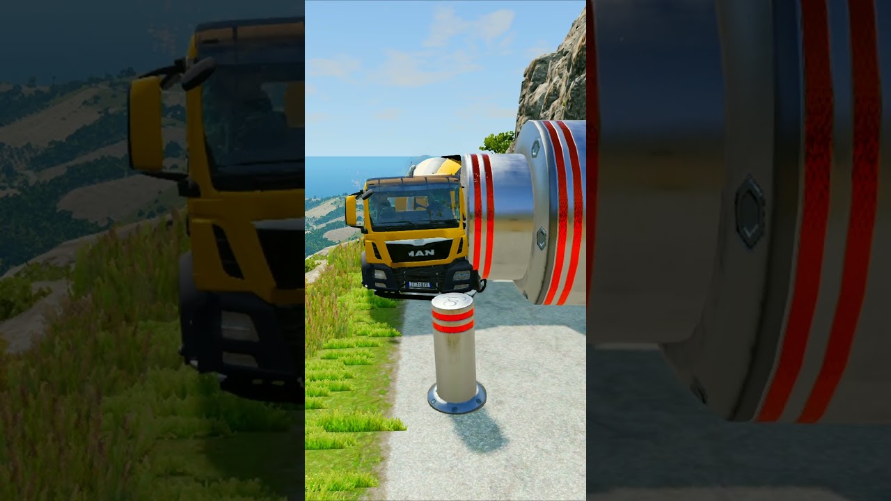 Cars & Ambulance Van vs Giant Pit Bollards Crash - BeamNG.drive
