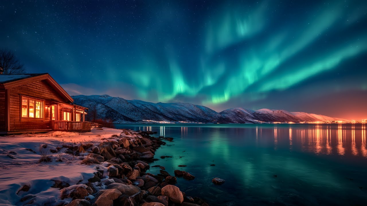 Northern Lights Fjord Night 🌌 Soft Jazz & Arctic Winter Ambience for Relaxing