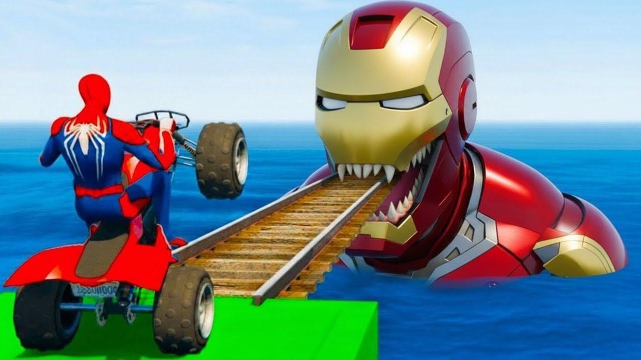COLORFUL SPIDER-MAN🕷️ on Spiral Bridge – Superheroes Stunt Ride Motorcycle Funny Moments Rescue!!