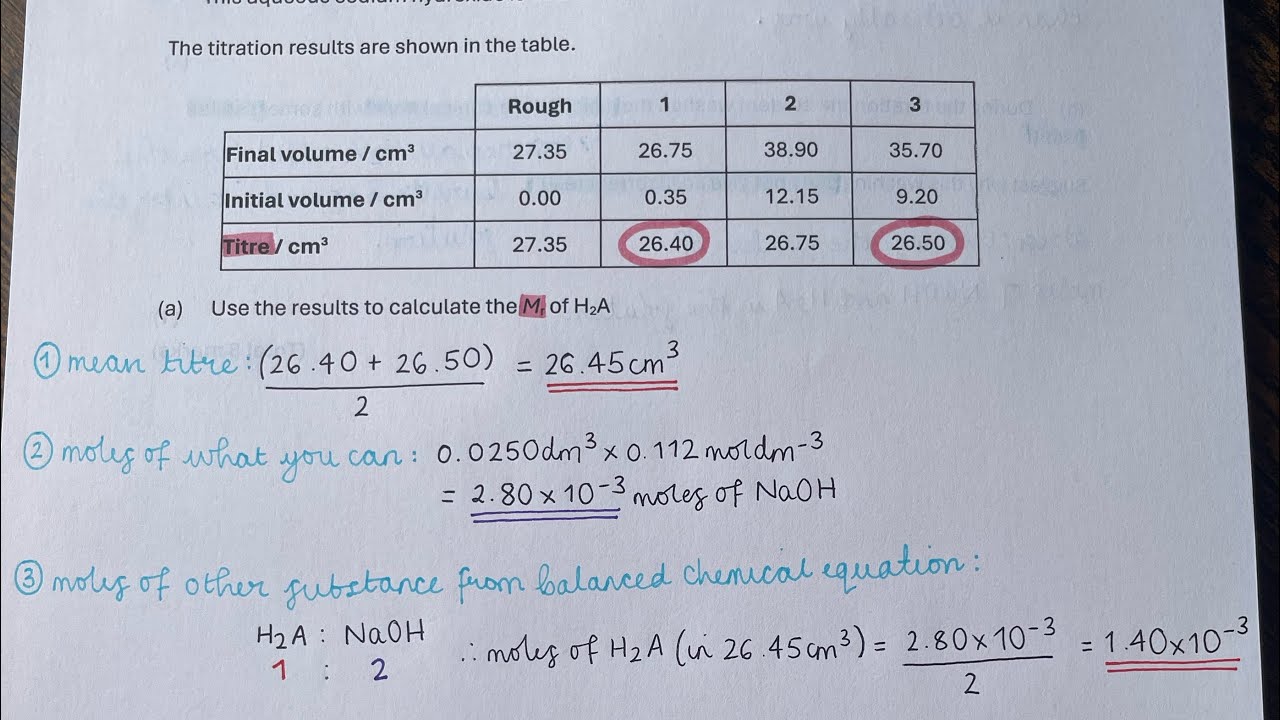 Worked exam answer - AQA A level back titration calculation question
