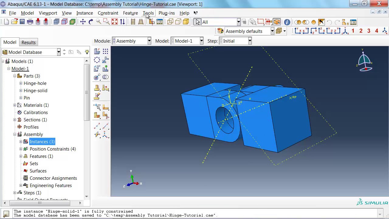 ABAQUS Tutorial - Assembly of a hinge held together by a pin