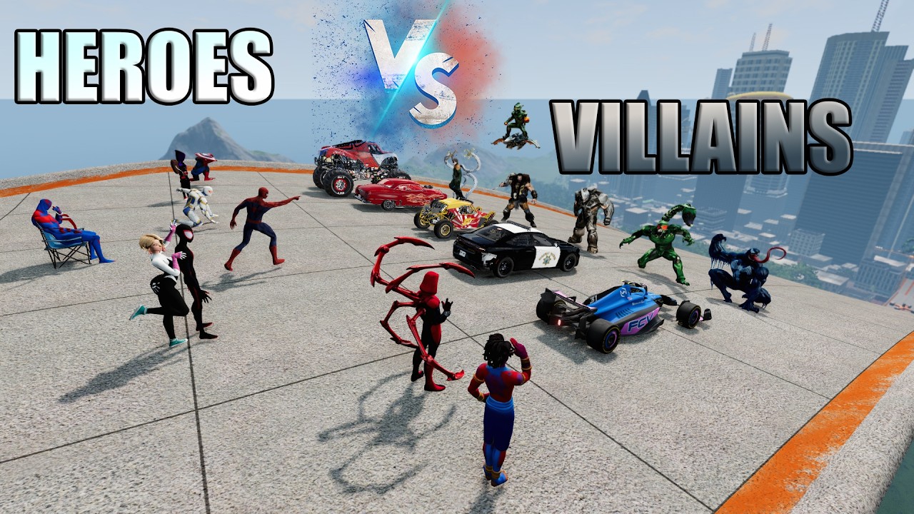 Cars vs Villains! Spider-Man Team Attack!