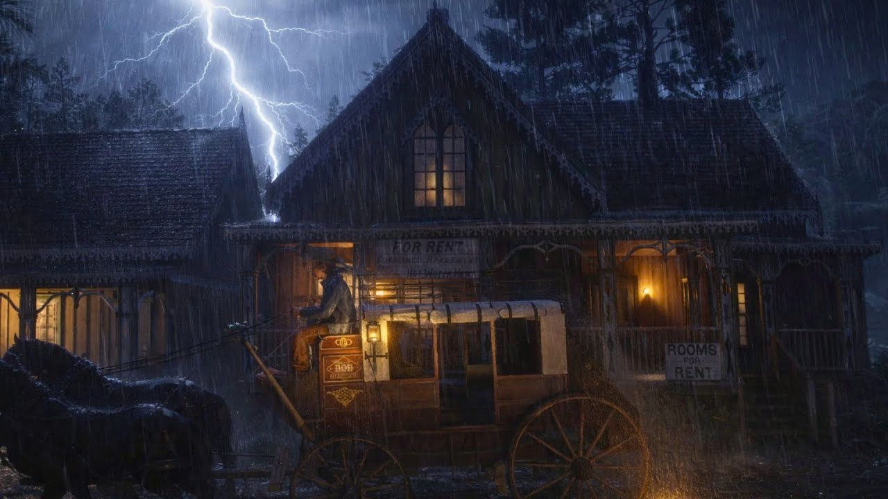 Sleeping on a Cozy Porch Bed During Night Time Thunderstorm RDR2 ASMR #2