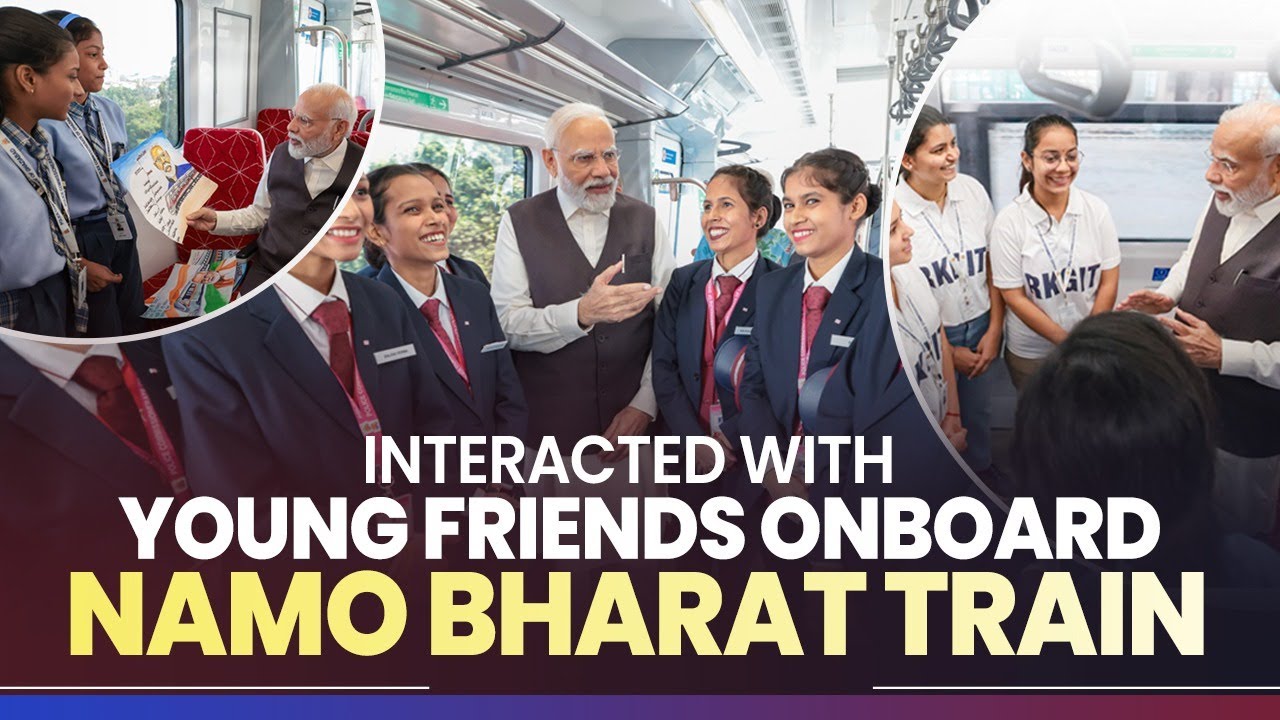 PM Narendra Modi rides onboard the Namo Bharat Train | Interacts with the commuters onboard.