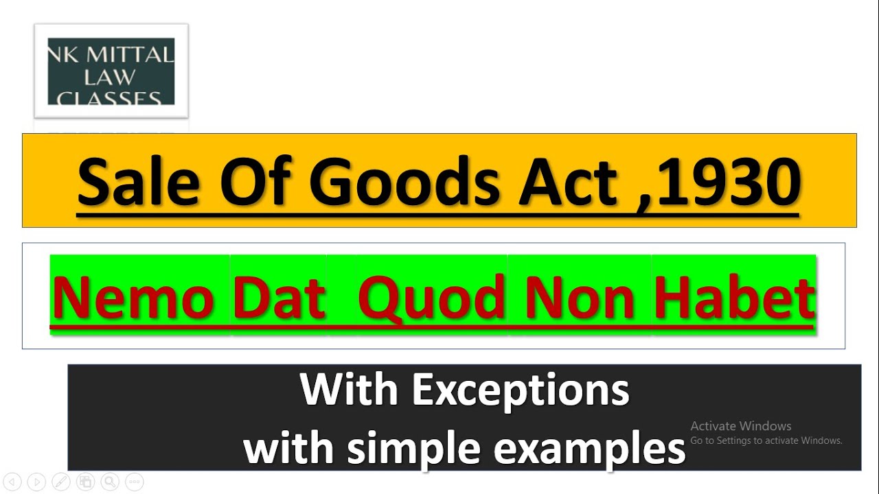 Nemo Dat  Quod Non Habet |  Exceptions | simple examples | Sale Of Goods Act | CA Foundation |  Law