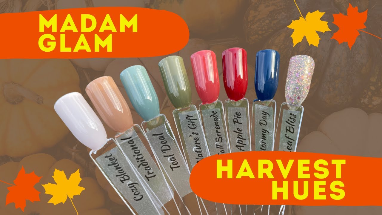 Madam Glam HARVEST HUES 🍁🌿 November 2024 Collection Swatches + Easy Beginner Nail Art | Gel Polish