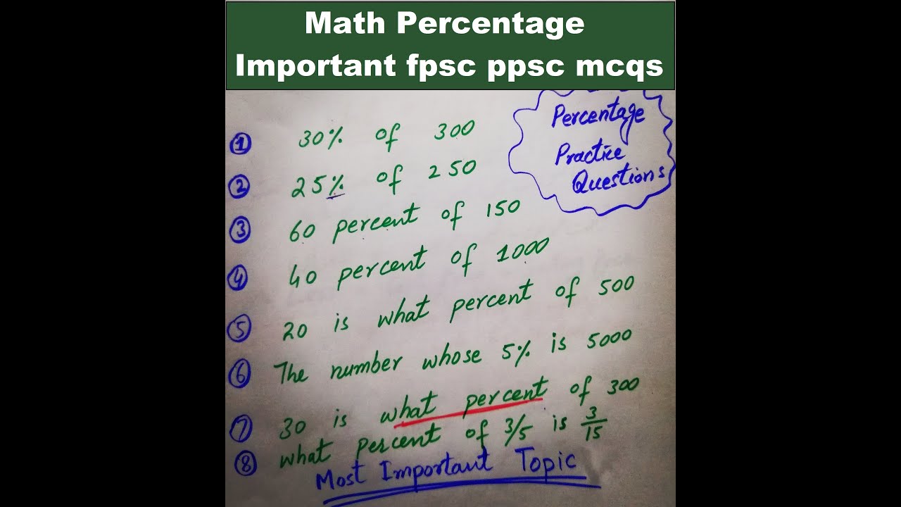 FPSC PPSC Math Percentage MCQS