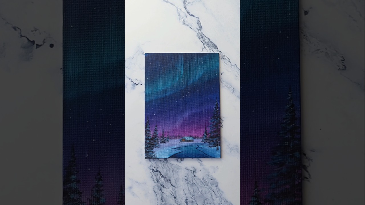 Easy way to paint an aurora night sky🌙💜💙 acrylic painting ideas for beginners