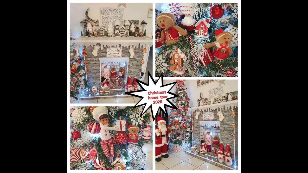 Christmas home  tour 2025-26 , fireplace decor and Christmas tree in candy-gingerbread style 