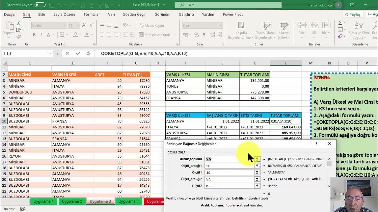 Excel ETOPLA / ÇOKETOPLA / TOPLA.ÇARPIM