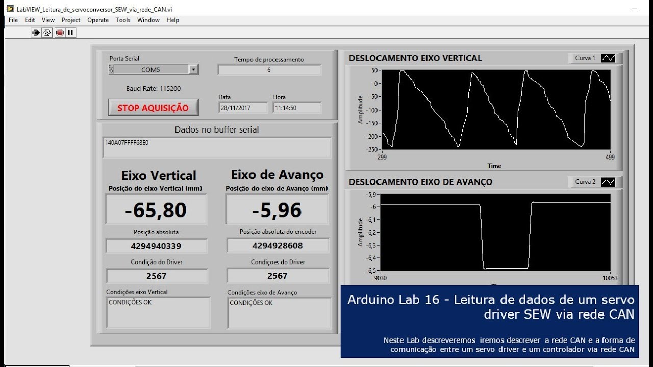 Arduino Lab 16 - Leitura de dados de um servo driver SEW via rede CAN e interface no LabVIEW