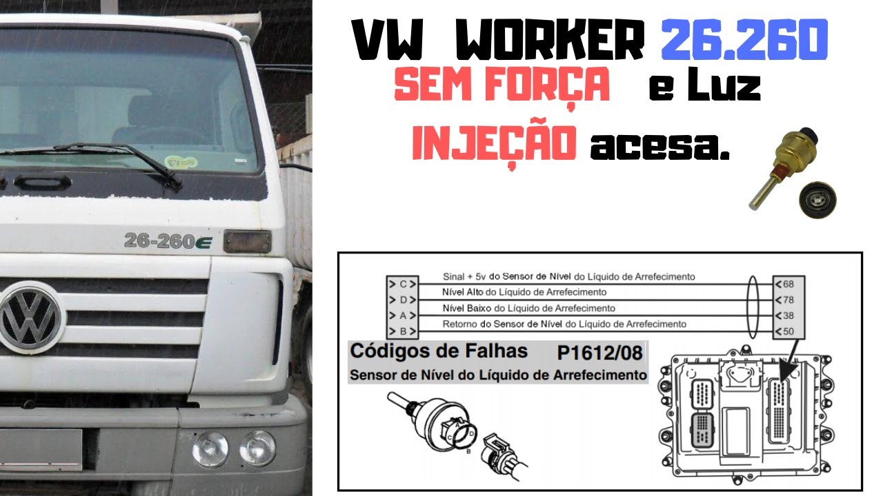 VW Worker 26-260 Sem Força e Luz da Injeção Acesa, Código Falha  P1612/08