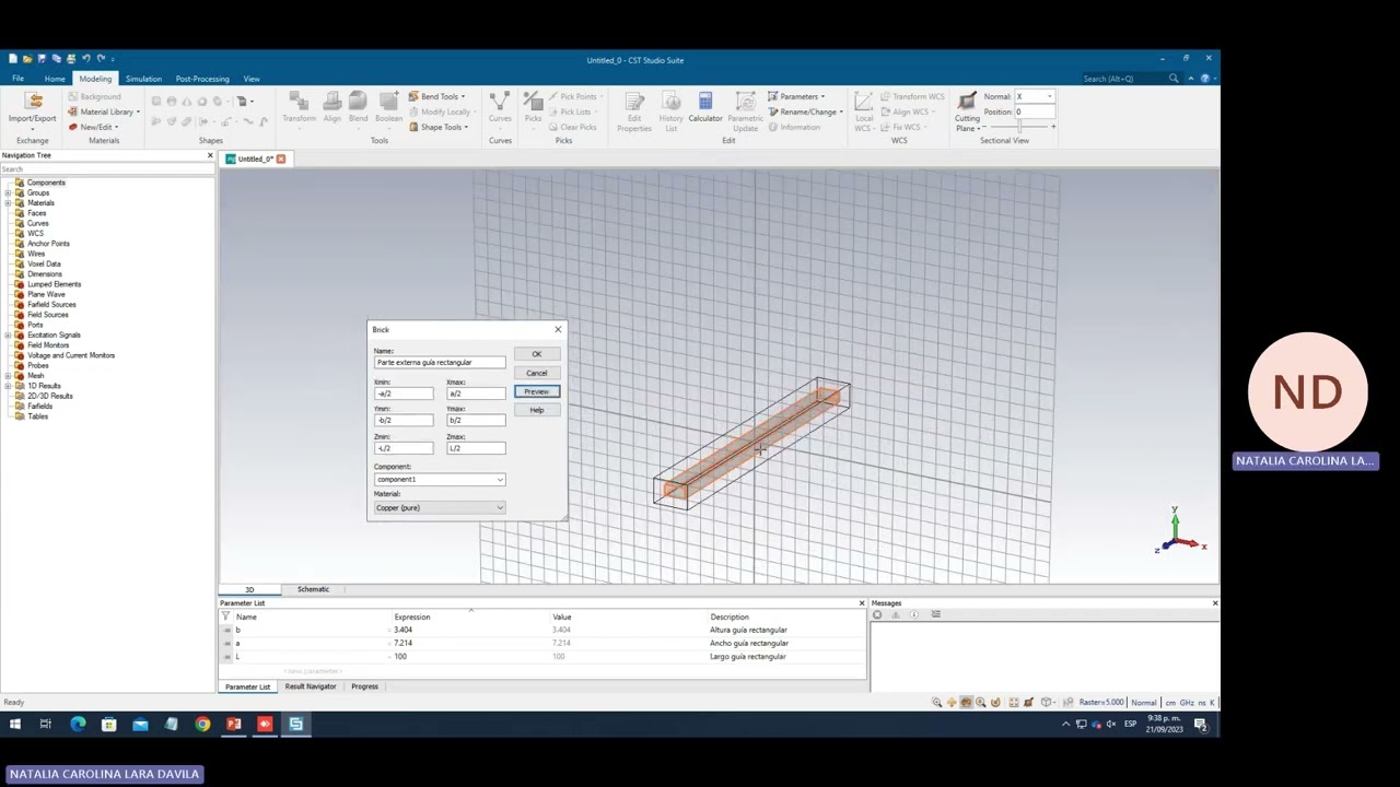Diseño guía de onda rectangular usando CST Studio Suite