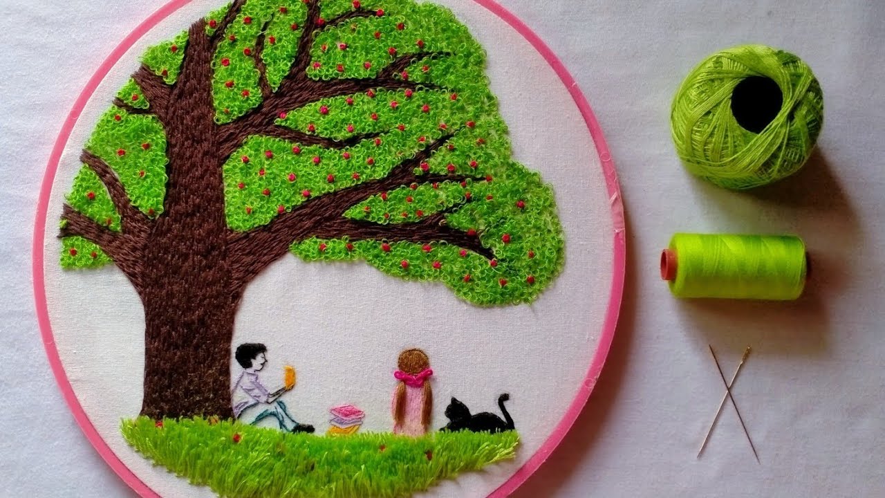 Under The Tree Hand Embroidery Design | Easy Ways to Embroider