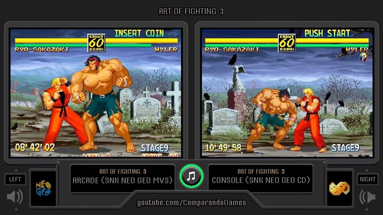 Art of Fighting 3 (Arcade vs Neo Geo CD) Side by Side Comparison (2 Longplay)