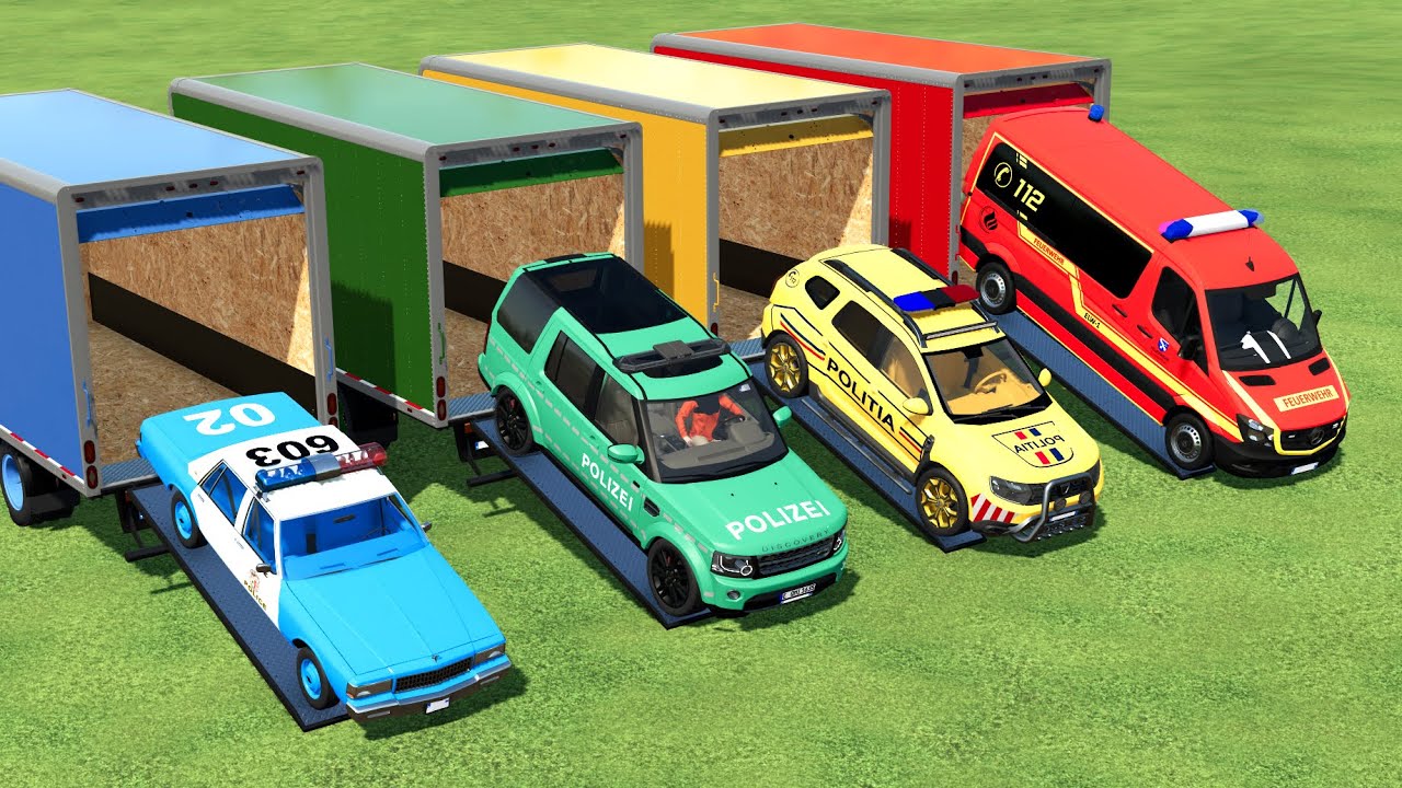 TRANSPORTING POLICE CAR, AMBULANCE TO GARAGE WITH ISUZU BOX TRUCK | FS22 SIMULATOR 22 | FS22 MODS
