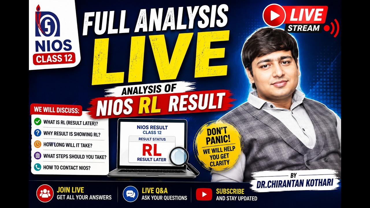 ANALYSIS OF NIOS RL RESULT CLASS 12 BY DR.CHIRANTAN KOTHARI