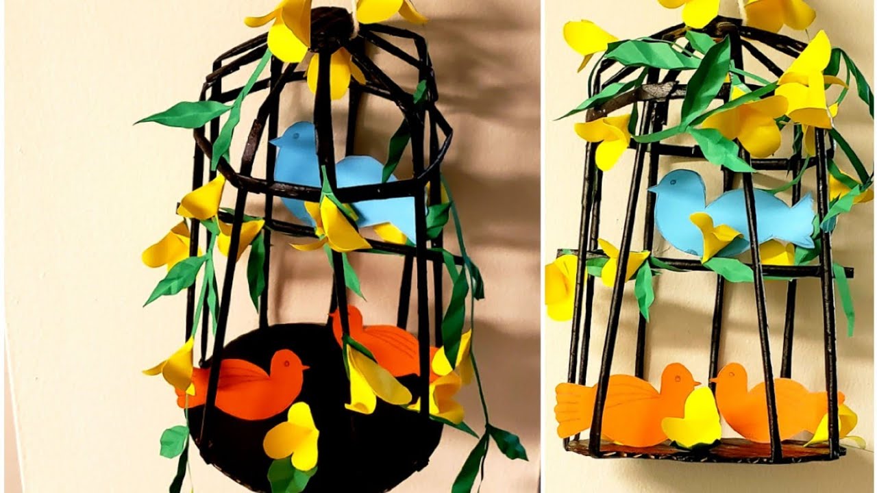 DIY Bird cage wall decor | news paper craft | Paper flowers | Paper craft ideas for all decorations