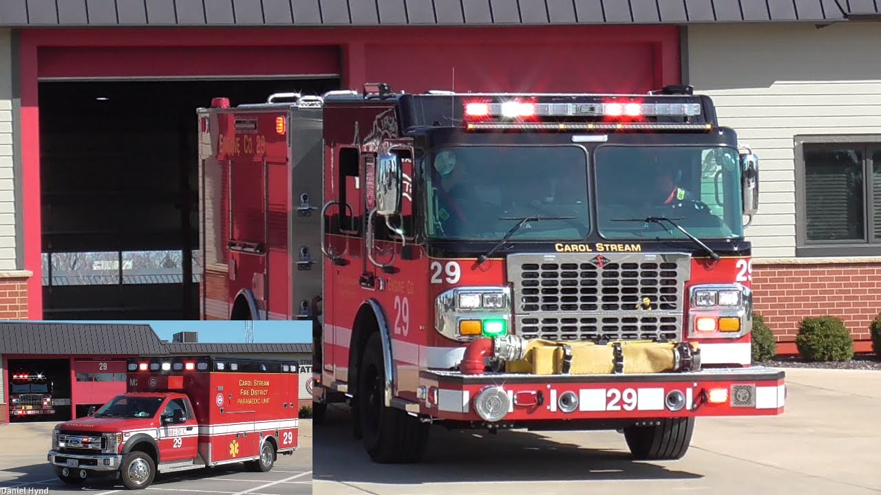 Carol Stream Fire Dist Engine 29 and Medic 29 Responding