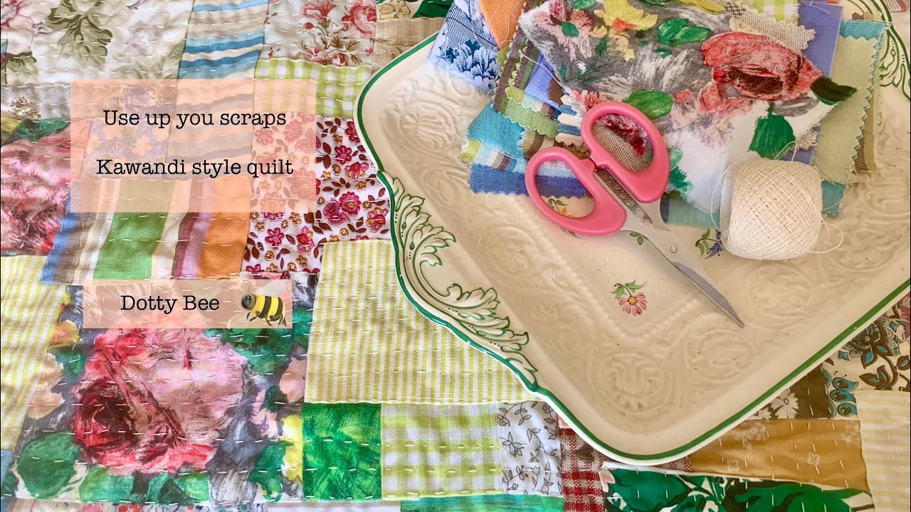 Use up your scraps - finishing my kawandi style quilt part 2 #slowstitch #quilt #scraps #embroidery