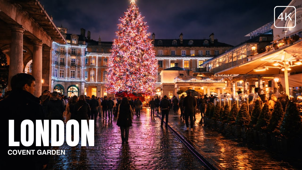 London Luxury 4K HDR Walking Tour | Covent Garden Festive Market | Winter Night