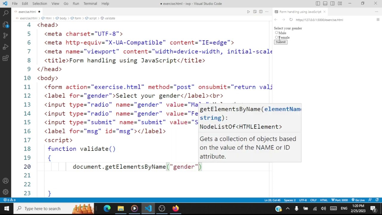 Form Handling using JavaScript (Accessing HTML form data from within JavaScript)