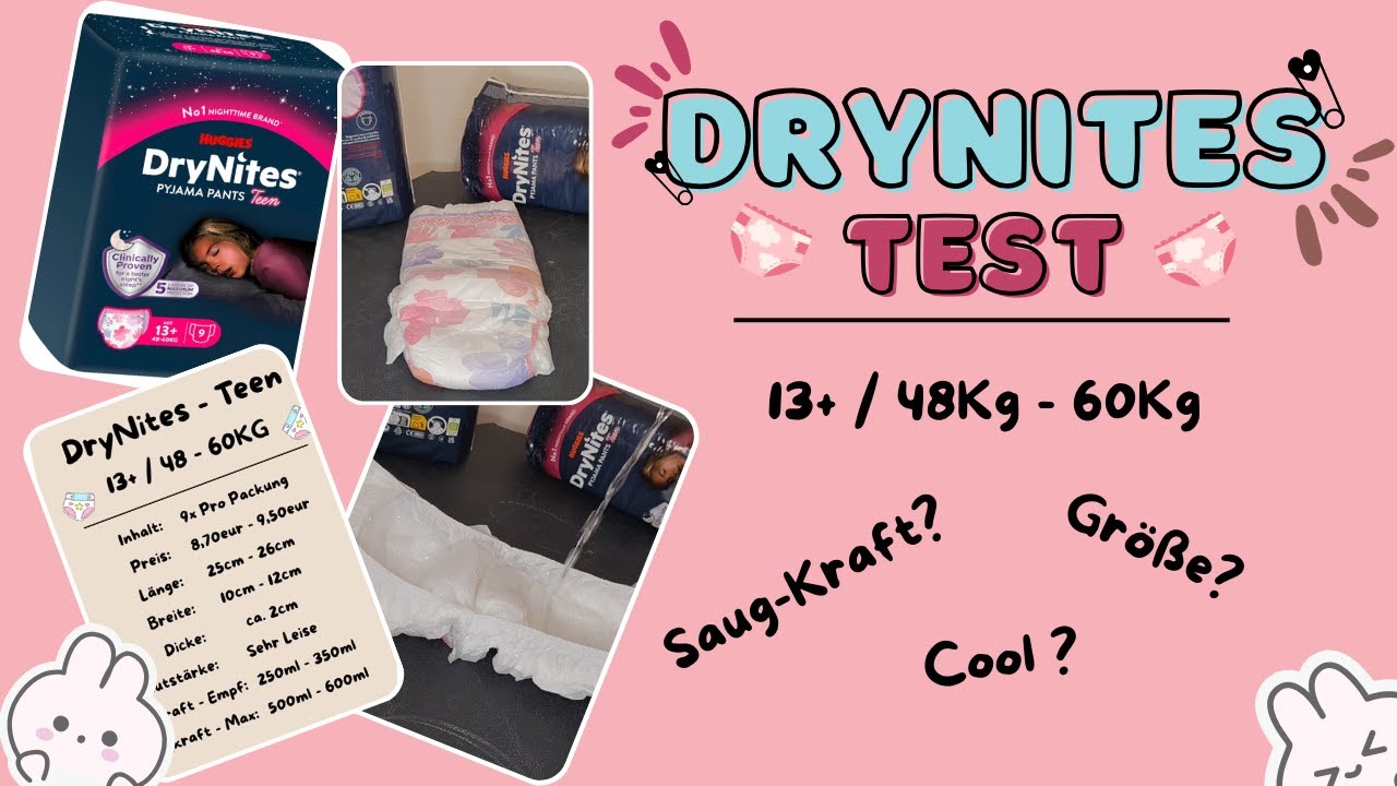 DryNites 13 plus / 48kg - 60kg (Mädchen) Test & Saugkraft-Check | Snuggle Labs