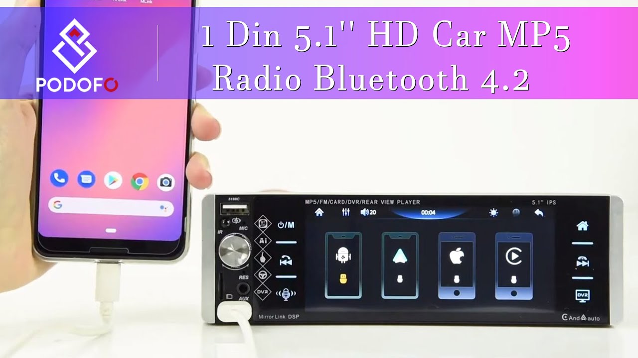 1 Din 5.1'' HD Car MP5 Radio Video Player Bluetooth 4.2 (A2905) mirror link+android auto+carplay