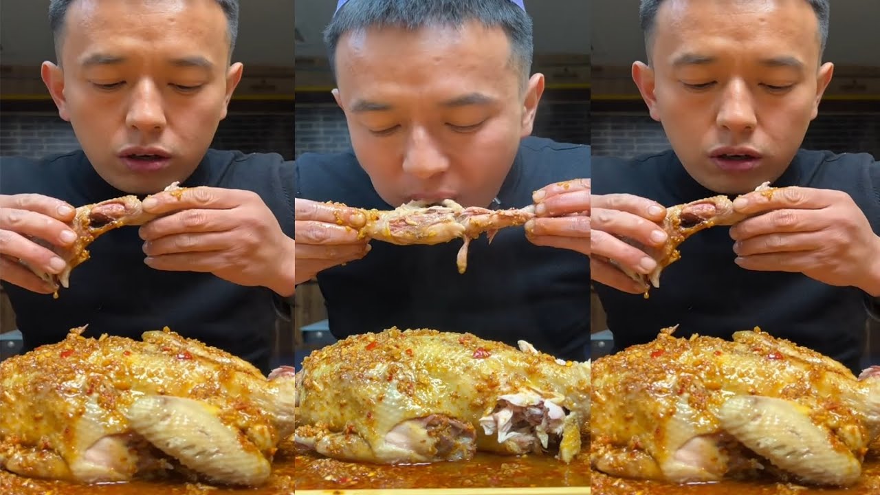 ASMR WHOLE BOILED CHICKEN WITH SPICY GARLIC SAUCE EATING